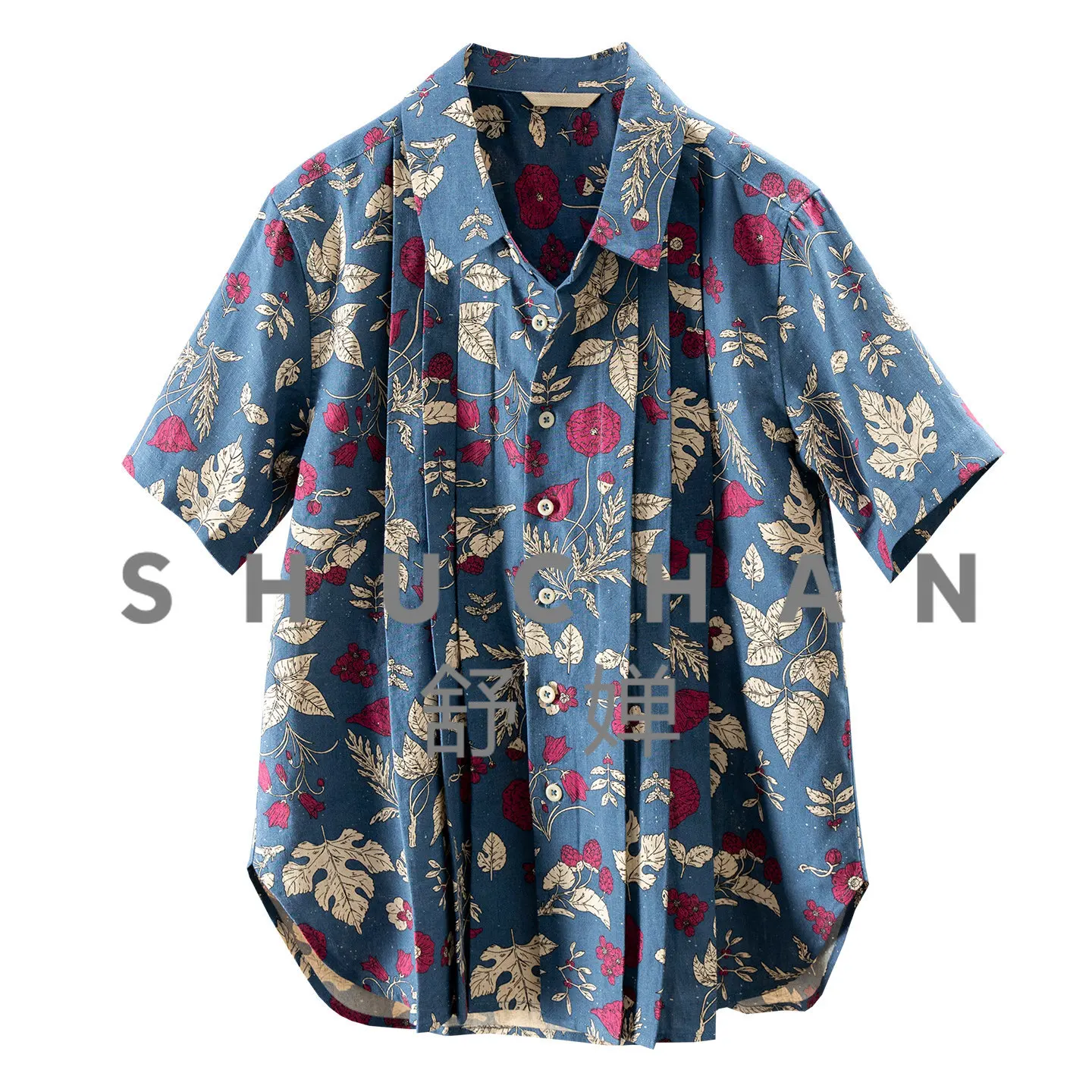 

Plant Flower Cotton and Linen Loose Pinch Pleated Short Sleeve Shirt Women's 11M6 Blouse Women Tops Women 2026