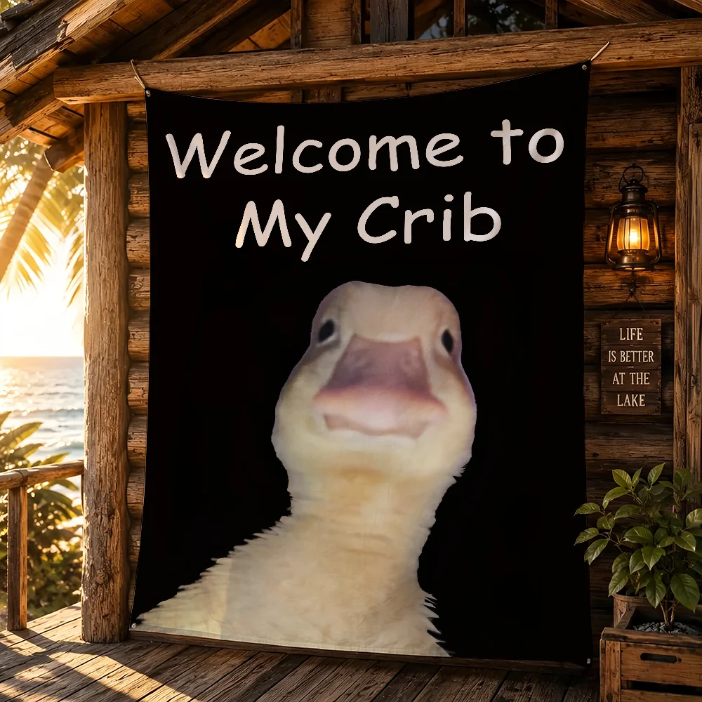 Welcome to My Crib Funny Pet Duck flag Campsite Atmosphere Hanging Banner Outdoor Garage Party Decor Advertising