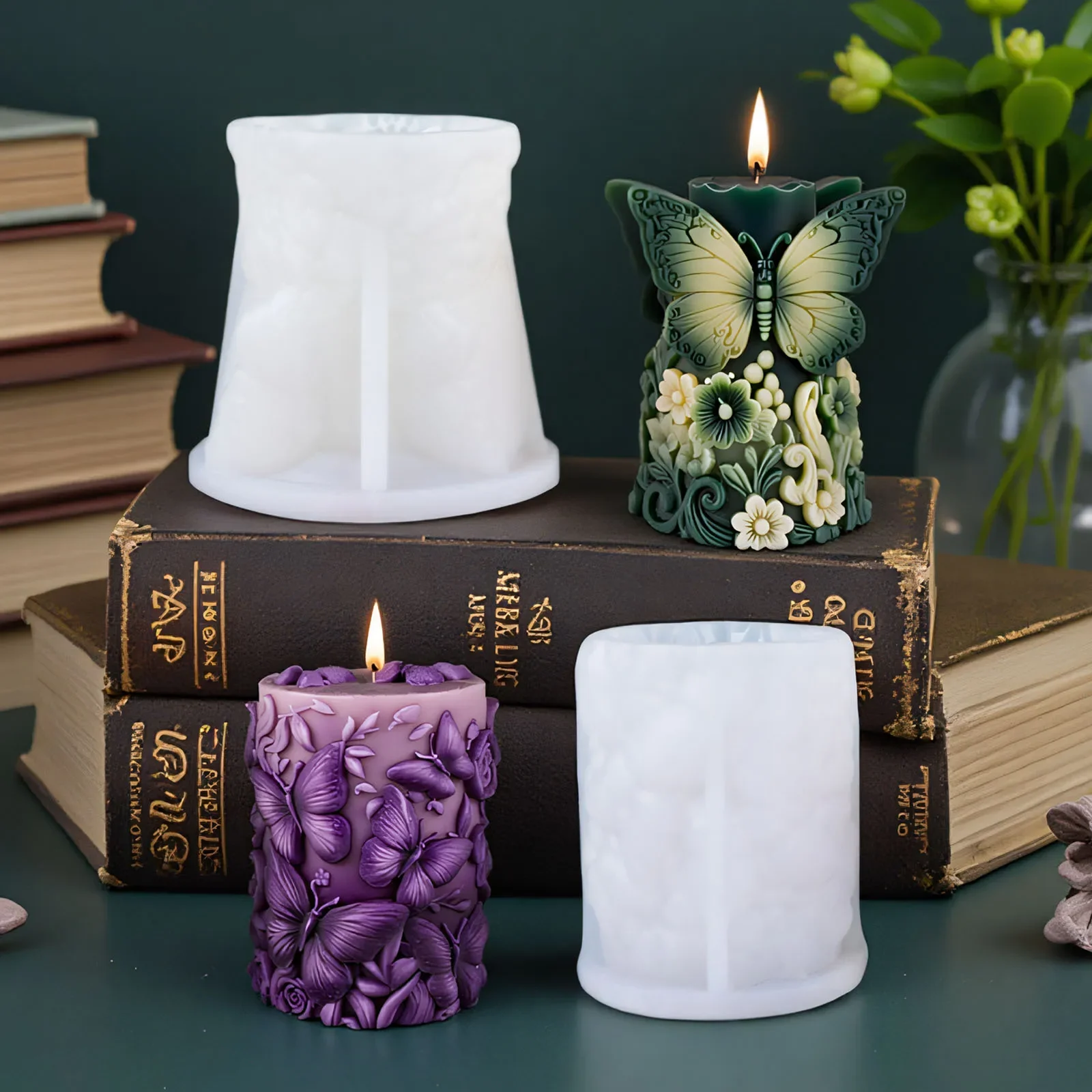 

3d Butterfly Flowers Silicone Molds Cylindrical DIY Butterfly Plaster Epoxy Resin Molds Candle Molds for Candle Making Supplies