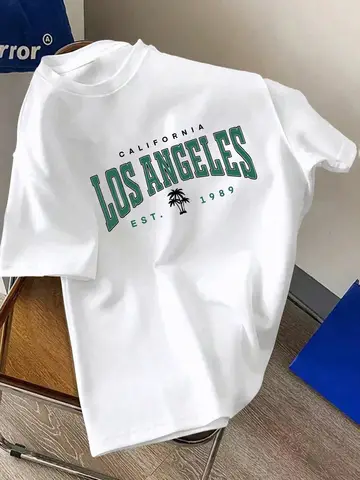 Star dream chi obm masculino califórnia los angeles padrão camiseta branca camisa curta palmeira design respirável roupas esportivas ao ar livre