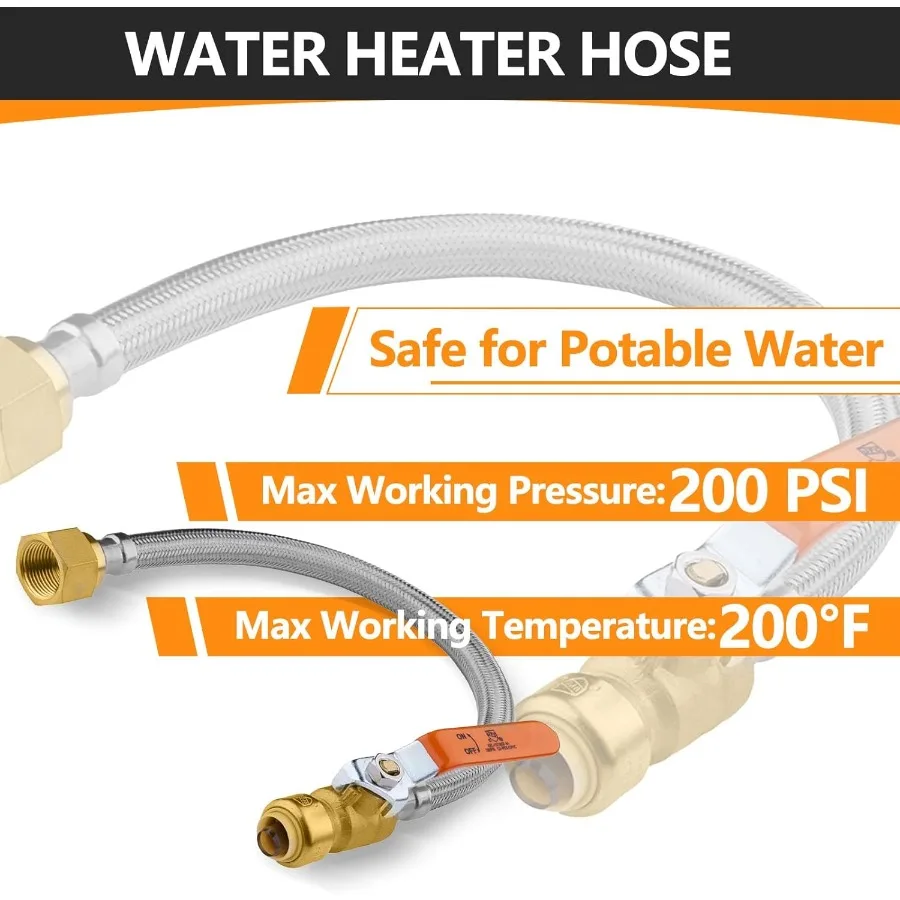 10 حزمة 18 بوصة دفع صالح الكرة صمام سخان المياه موصل PushtoConnect 3 4x3 4 FIP الفولاذ المقاوم للصدأ خرطوم سخان مرن لإعادة