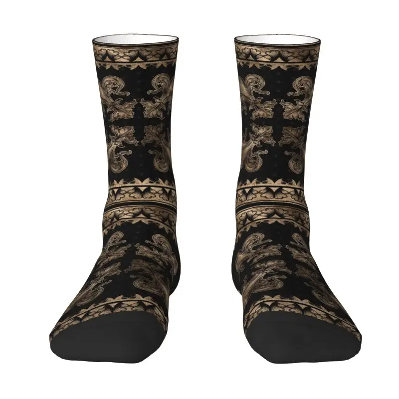 Custom Fleur De Lis Pastel Black And Gold Men Women Crew Socks Unisex Fashion Luxury Sacred Lily Flower Spring Summer  Socks