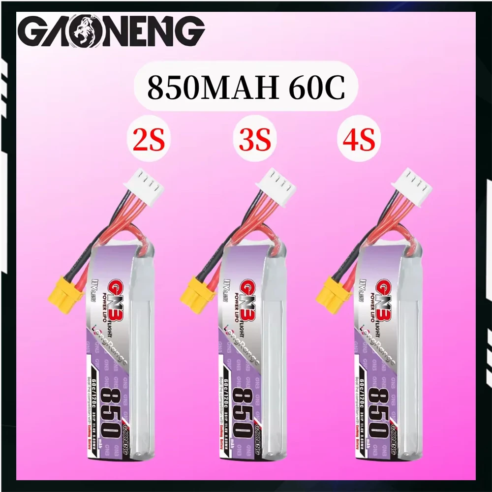 5 peças gaoneng gnb 850mah 1s1p 3.8v 60c lipo bateria com plugue ph2.0/gnb27 para rc quadcopter avião fpv peças de drone de corrida