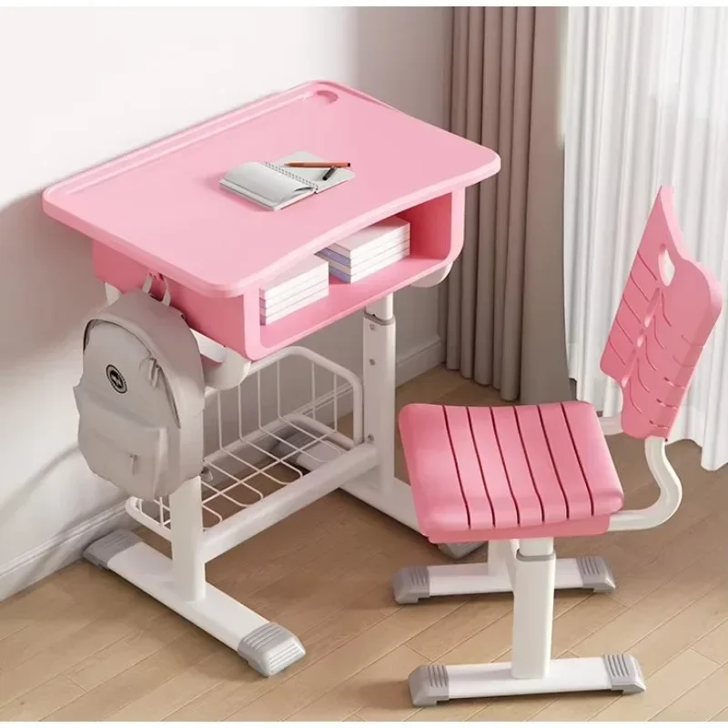 Modern single student desks and chairs Durable anti-lock braking system Desks are inexpensive and adjustable, suitable