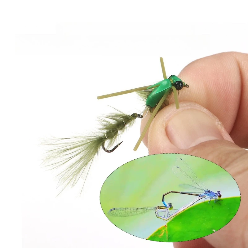

4pcs Damselfly Fishing Flies-Double Hooks Sharp Fish Hook Fly Baits for Freshwater Saltwater Fishing Perfect for Trolling Salmon