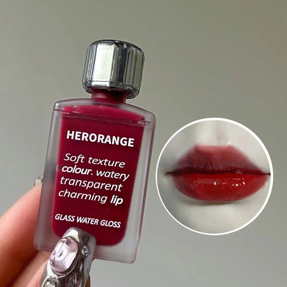 Lightly Glass Water Gloss Herorange Lip Glaze Mirror Moisturizing Plump Lips Not Easy To Stick To The Cup Long-Lasting Makeup