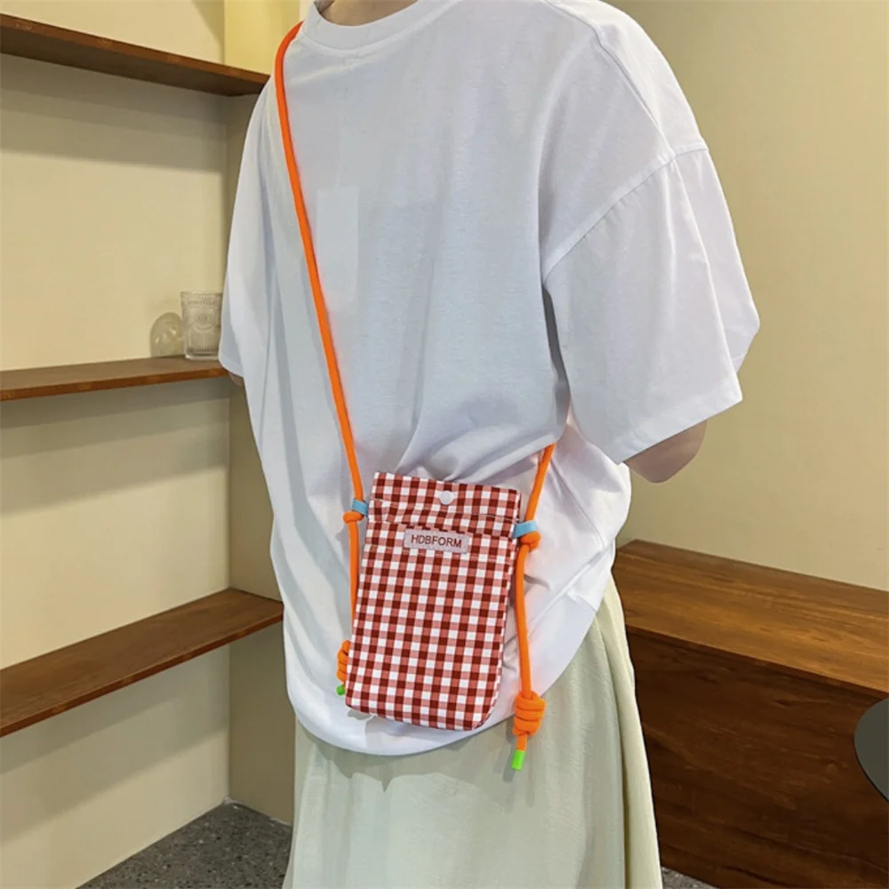 

Multifunctional Grid Square Shoulder Bag Women Girls Mobile Phone Bag Fashion Cartoon Square Bags Large Capacity Handbag