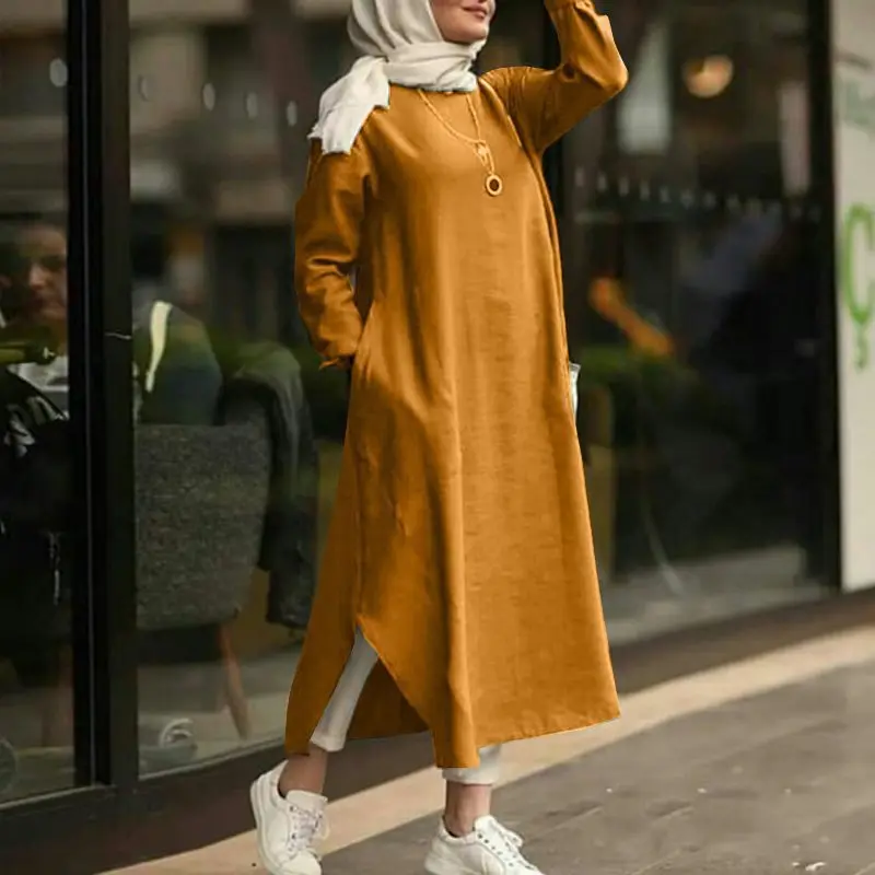 Ramadan Middle East Arab Muslim Women's Clothing New Luxury Fashion Multi color Long sleeved Shirt Pocket Dress Casual Robe