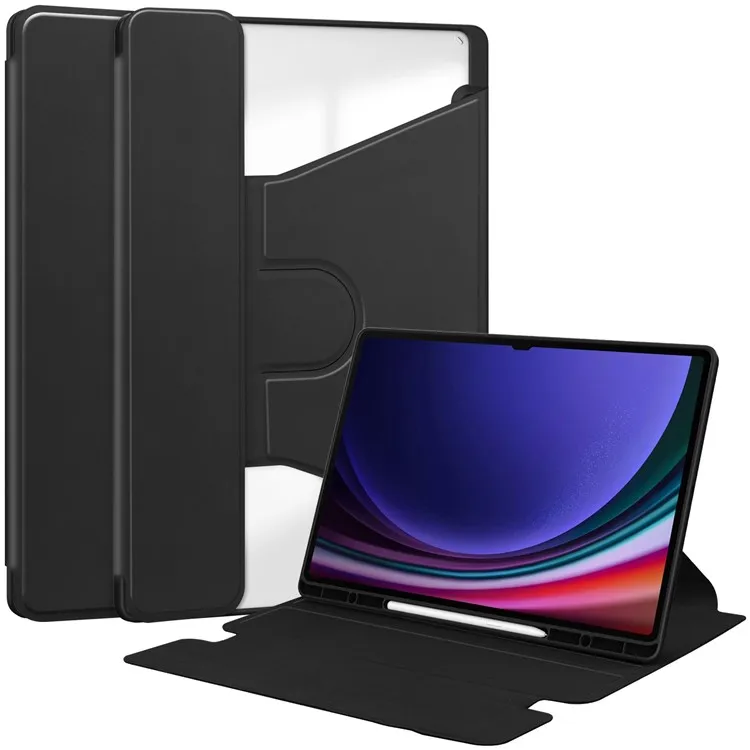 

For Samsung Galaxy Tab S10 Ultra Case 360° Rotary Stand PU Leather+Acrylic Tablet Cover (Without Keyboard) - Black