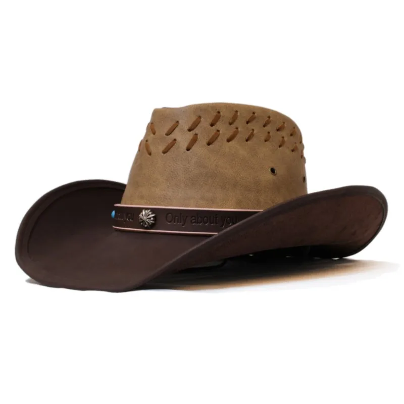Women's belt-decorated leather wide-brimmed cap for shade water resistance and warmth retention