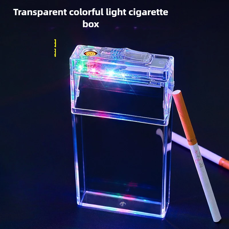 Transparent Fantasy Lantern Cigarette Case USB Cigarette Lighter 20 Slim Cigarettes Men's Complete Cigarette Case