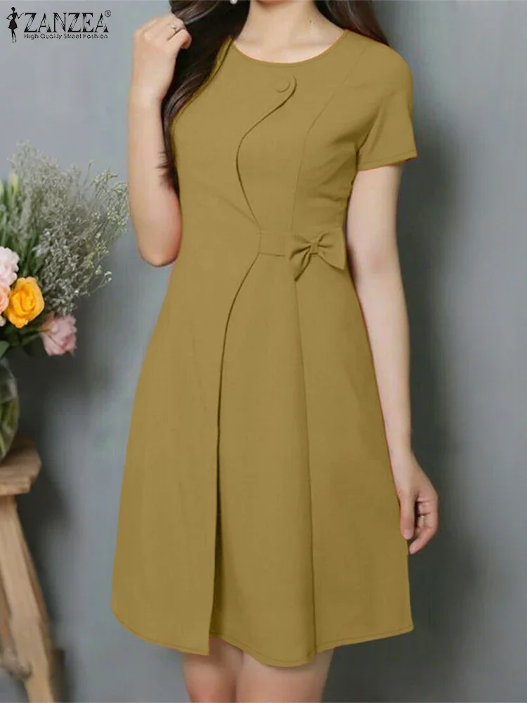ZANZEA-vestido veraniego con cordones para mujer, vestido veraniego acampanado para fiesta, Vestidos elegantes 2025, moda sólida, diseño Irregular, bata holgada informal