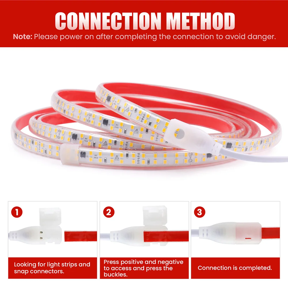 220V 240LED/m LED Strip Light with IC 2pin Wire Switch Power Kit Adhesive Tape 5m 10m 20m 30m 2835 Waterproof Flex Ribbon 0.5m