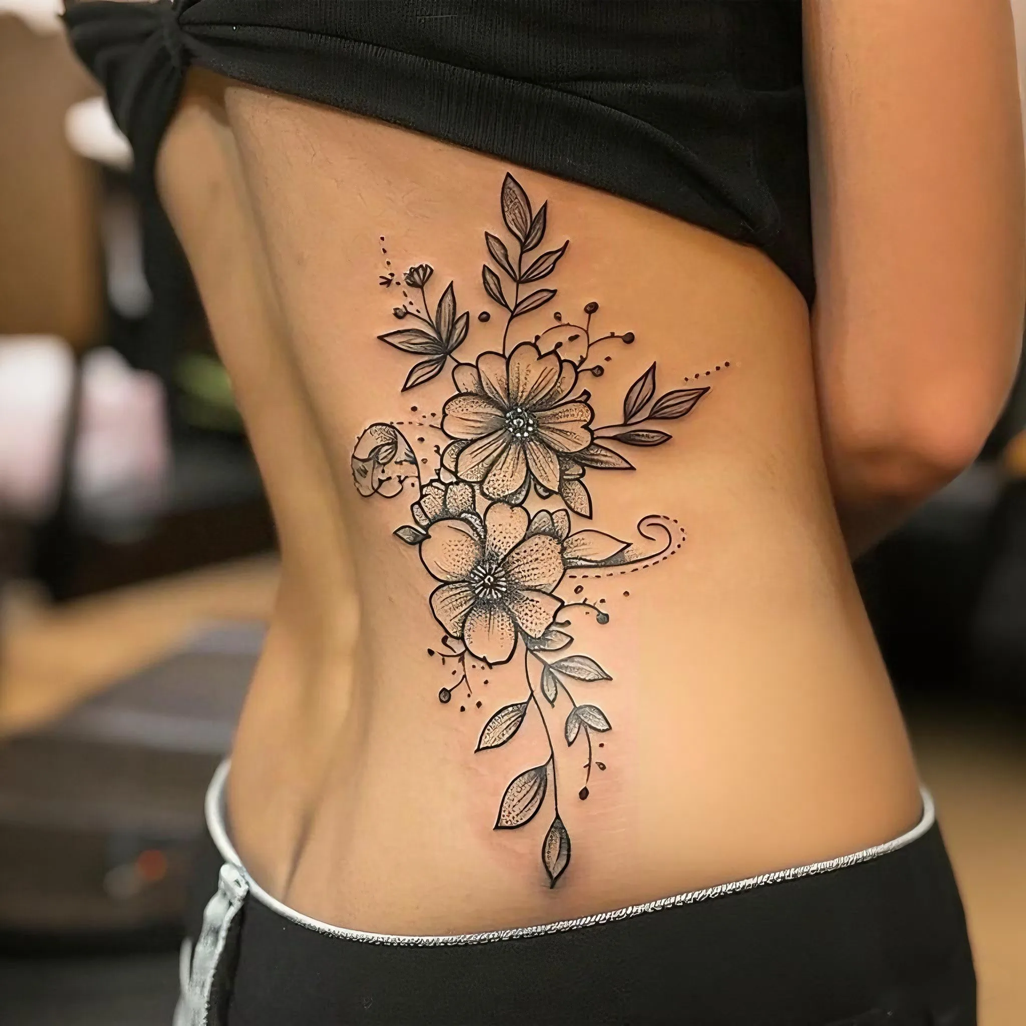 1Pc Washable Temporary Tattoo, Vivid Red Ink Flower Minimalist Design, Suitable For Daily Use
