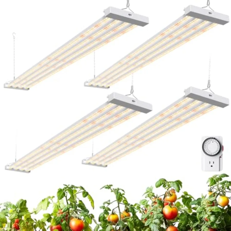 

Светодиодные фитолампы для растений 4FT, 336W, 4 x 84W LED панели, полный спектр, высокий PPFD, механический таймер, возможность подключения, подвесное освещение для помещений