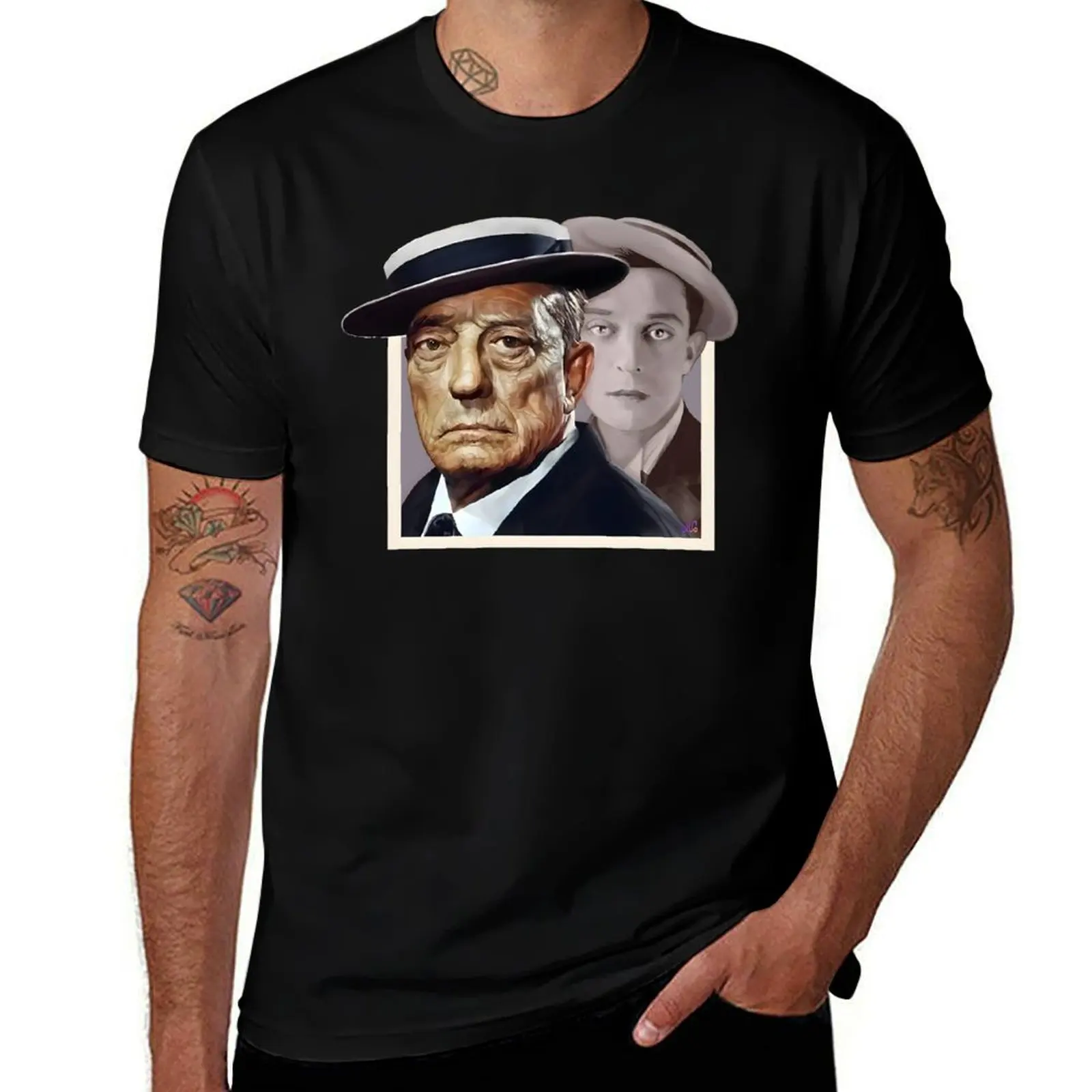 

Ghosts Digital Painting of Buster Keaton by Nicolette Olivier, Single and Repeating Pattern, Choose Your Own Background T-Shirt