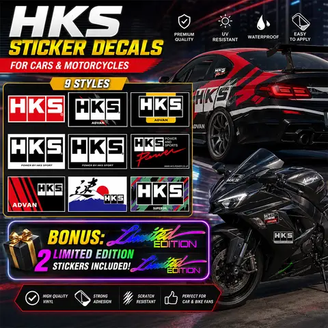 HKS Stickers Waterproof Vinyl Decals JDM Racing Style Auto Motorcycle Helmet Car Decorative Decor Accessories Decals