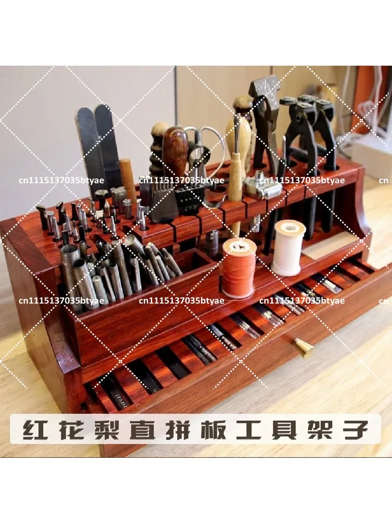Leathercraft Carving Tools Set with Elmwood Storage Rack, Multi-Functional Handmade Leather Tool Holder for DIY Crafting