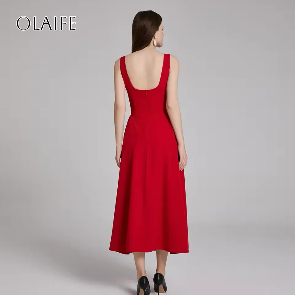 فساتين أنيقة لحفلات العودة للوطن من الساتان على شكل حرف A بدون أكمام بطول الشاي فساتين حفلات مخصصة #3