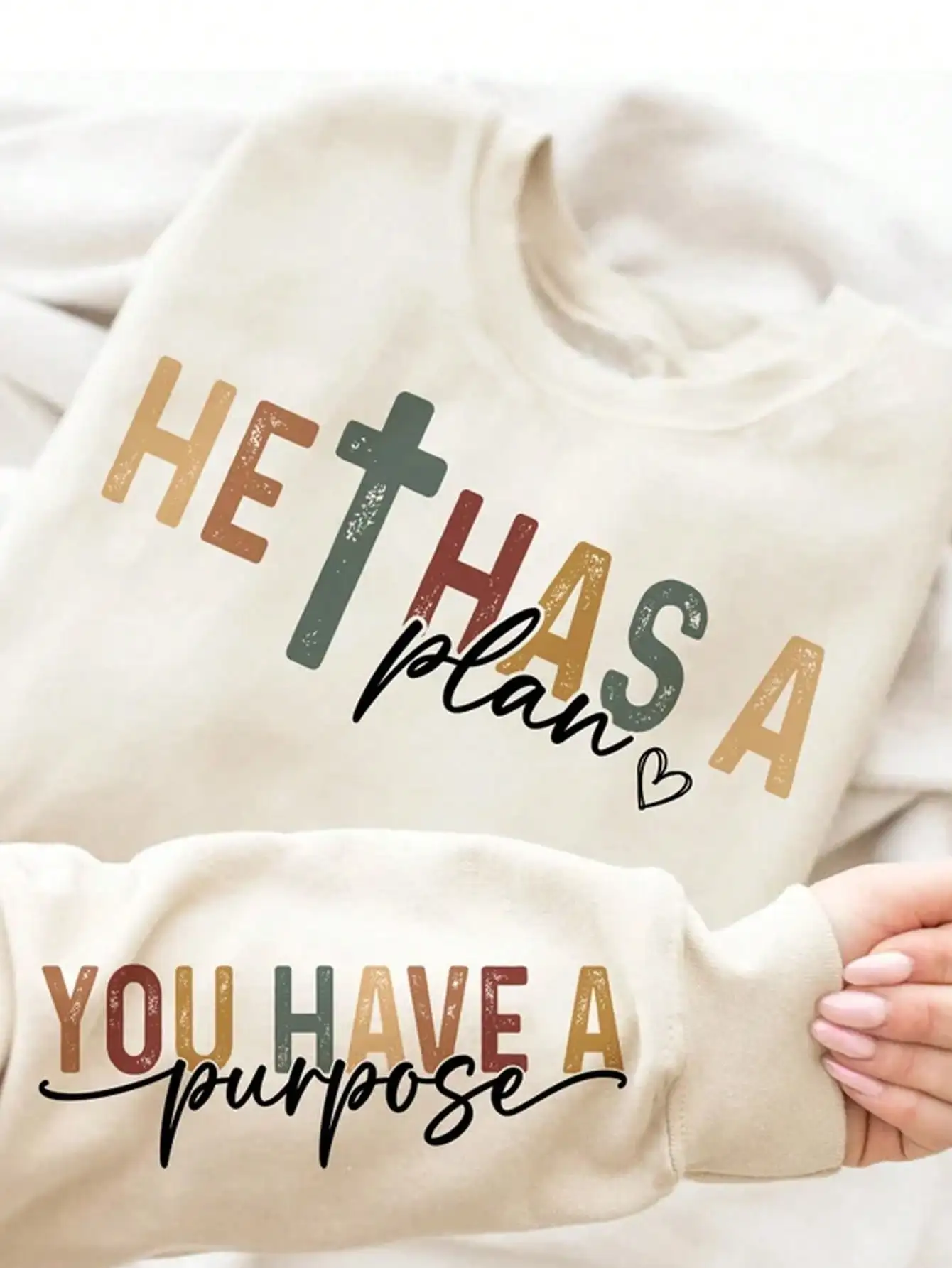 Christian Slogan Colorblock Crewneck Sweatshirt for Women - He Has a Plan, You Have a Purpose - Fall Back to School