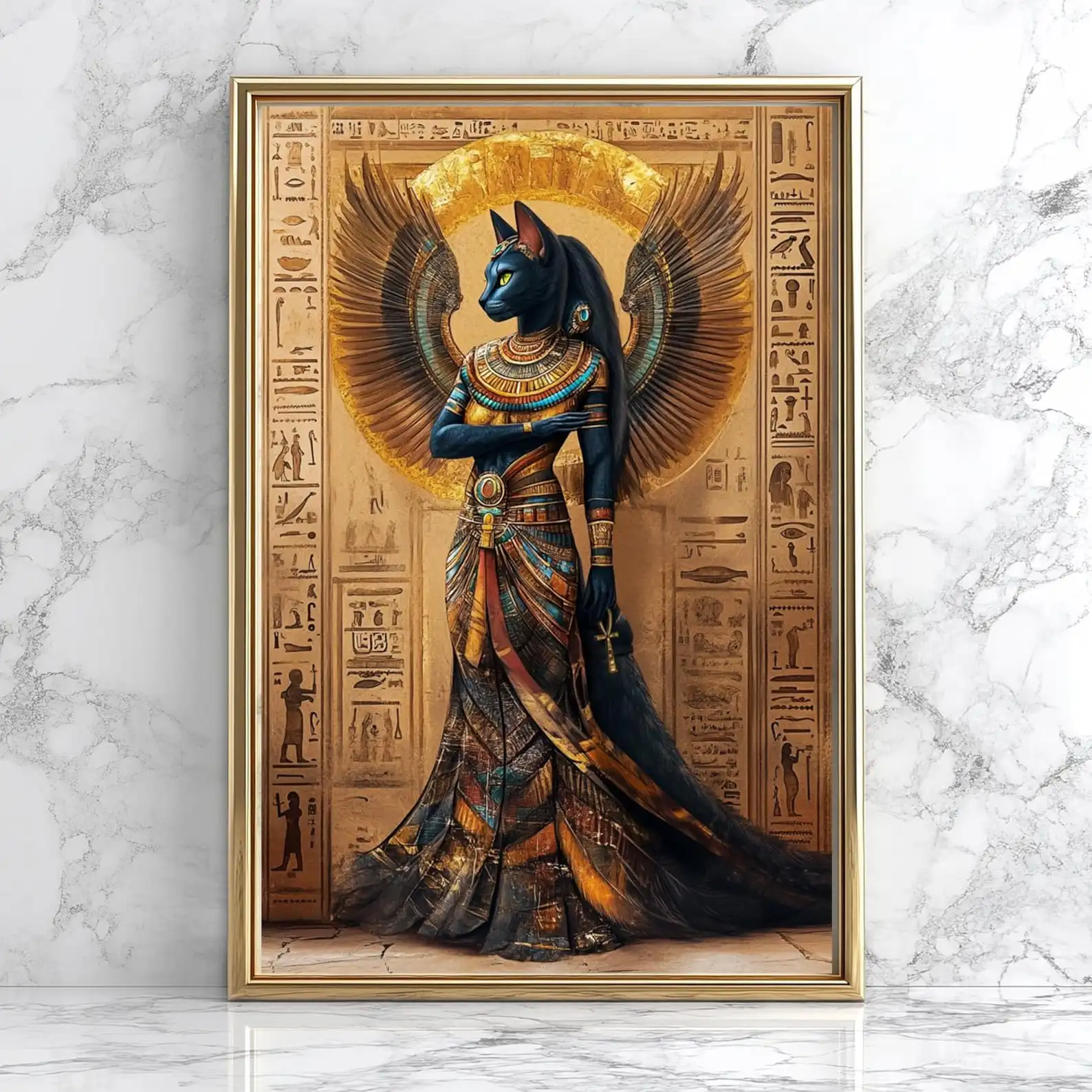 1pc Retro Abstract Goddess Bastet Canvas Wall Art Print, Frameless Egyptian Cat Deity Poster for Living Room and Bedroom Decor