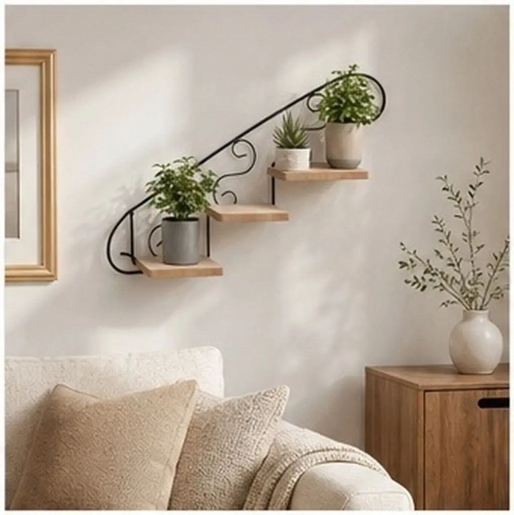 1Pcs Wall Mounted Flower Rack Wooden Plant Shelf for Bonsai Succulents Home Decor Living Room Bedroom Office Space Saving
