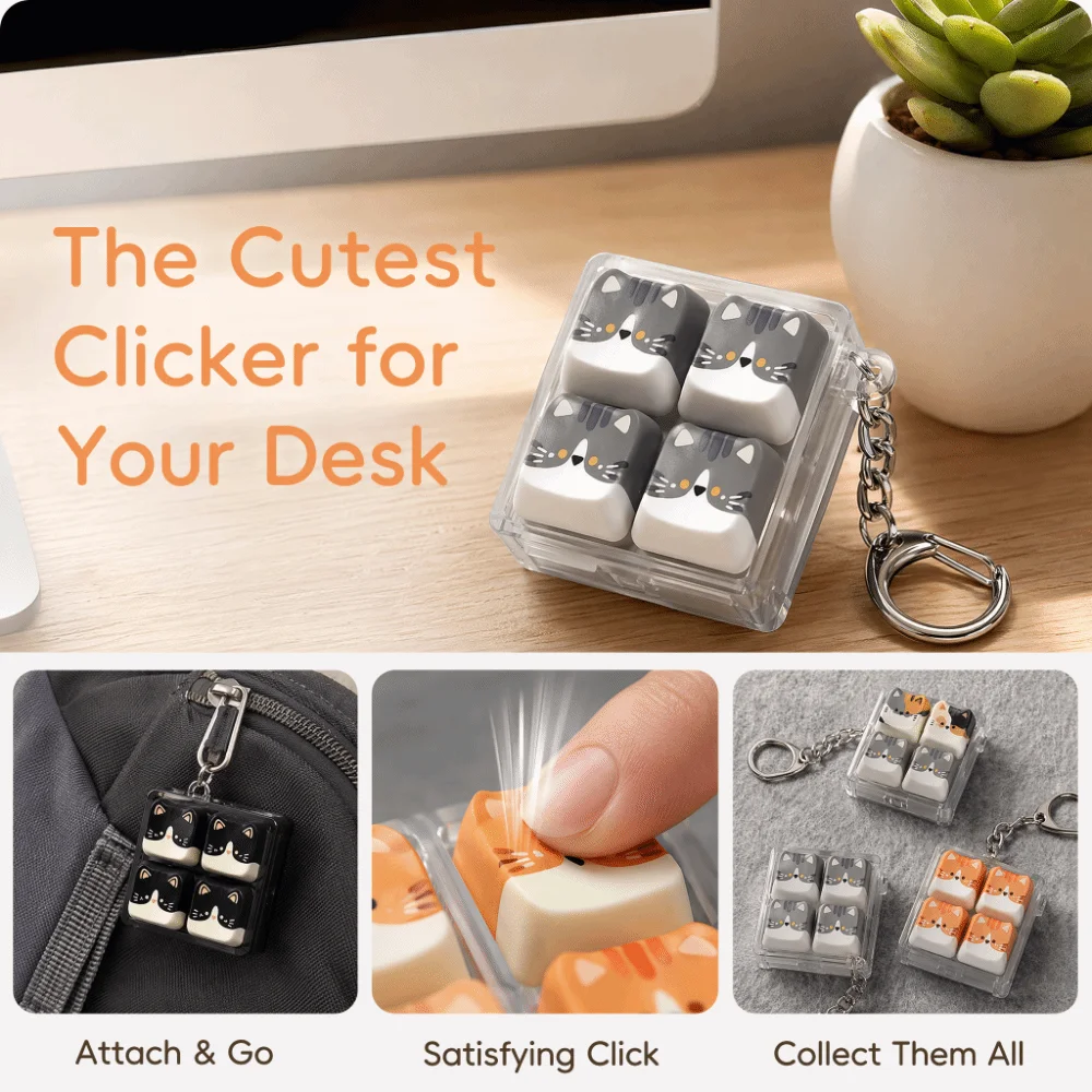2/3/4/6/9 Keys Anti-stress Pendant Keyboard Keycap Cat Fidget Keychain Pass The Time Finger Button Stress Relief Clicker