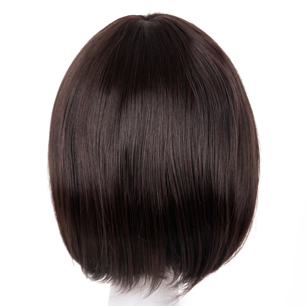 Short Wavy Wig Fei-Show Synthetic Heat Resistant Fiber Dark Brown Student Bob Women Hair Cosplay Halloween Carnival Hairpiece