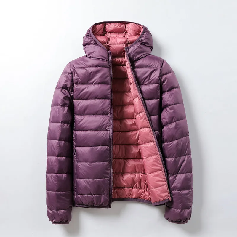 Abrigos de plumón de pato blanco con capucha para mujer, chaquetas de plumas abullonadas ultraligeras, ropa de abrigo portátil a prueba de viento, 0-10 ℃, Otoño e Invierno