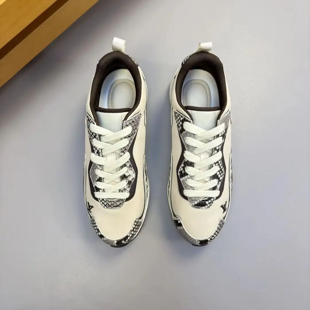 Unisex Beige Snake Print Sneakers Lace Up Flat Casual Fashion Trainers