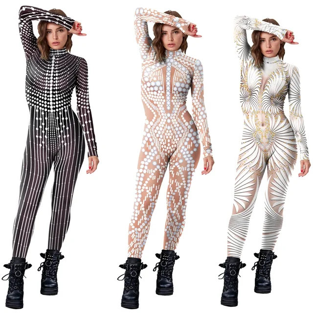 [You're My Secret] Koronkowe cekiny Wzór 3D Nadrukowane Body Skinny Karnawał Kostiumy Cosplay Fantazyjny strój Catsuit mujer