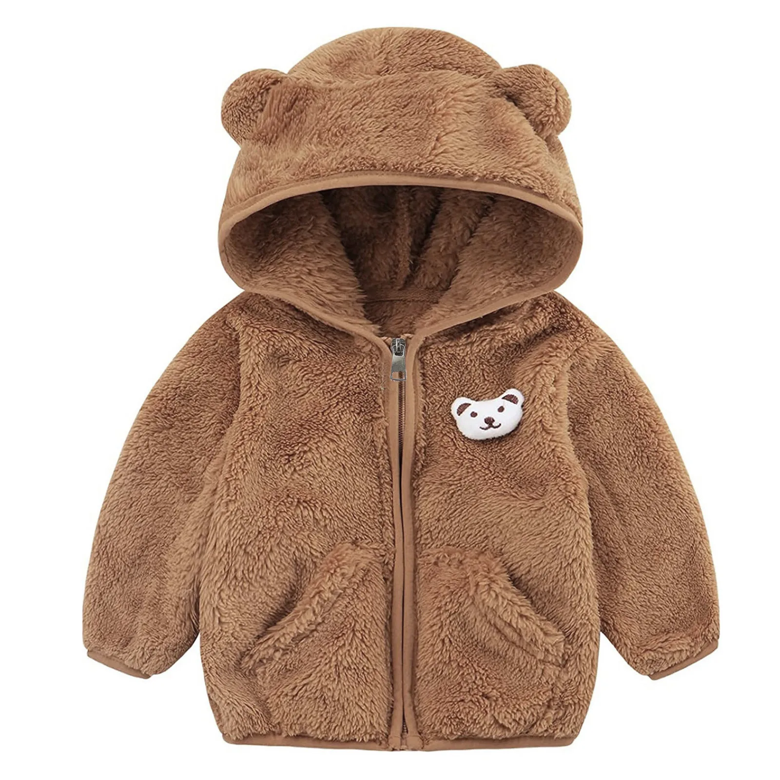 Autumn Winter Bear Ears Jacket For Infant Baby Girls Boys Fleece Keep Warm Zipper Coat Fleece Solid Color Hooded Jackets 가을 아동복