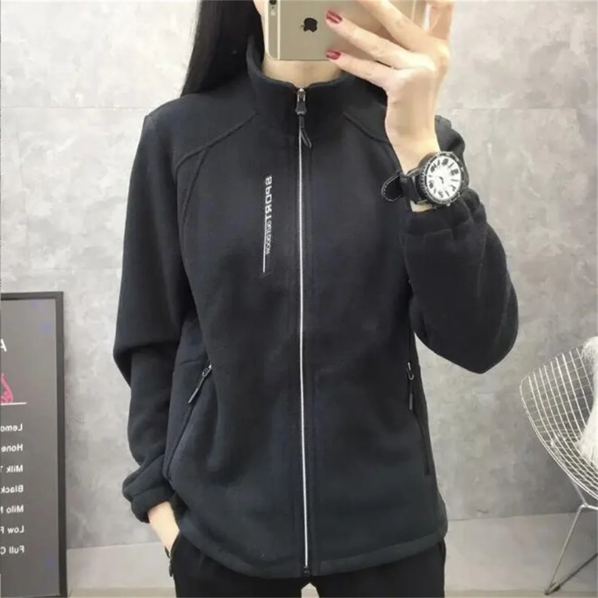 Women Autumn Winter Fleece Coat Plus Size Zipper Stand Collar Sweatershirt Casual Loose Outdoor Coat Long Sleeve Cardigan Jacket