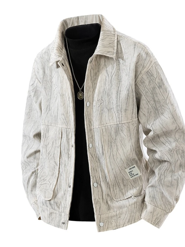 Autumn Winter Corduroy Jacket Men Tie Dye Turn Down Collar Loose Fit Plus Size Business Casual Light Luxury High End Outwear New