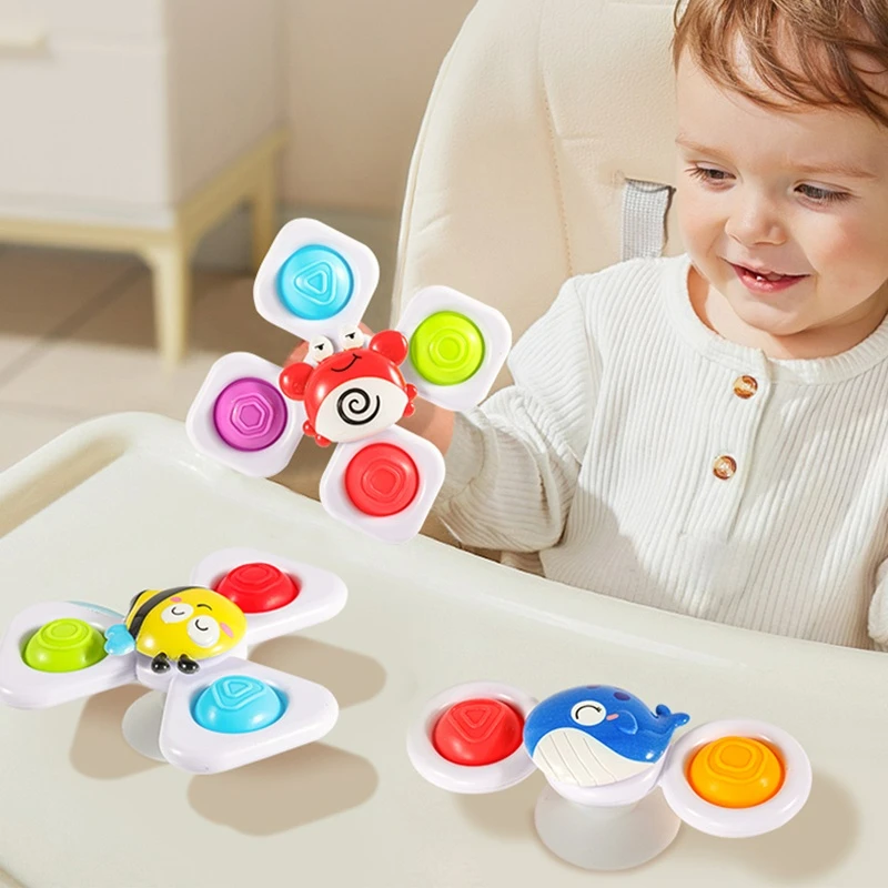 

3pcs/Set Suction Cup Spinning Top Cartoon Animal Spinner Toys or with Watch Band Funny Bath Baby Educational Fidget Toy Kid Gift