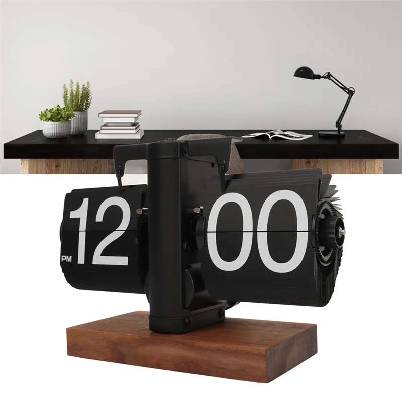 NEW-Digital Flip Down Clock Retro Automatic Turning Battery Operated Mechanical Clock For Home Room Office Decoration