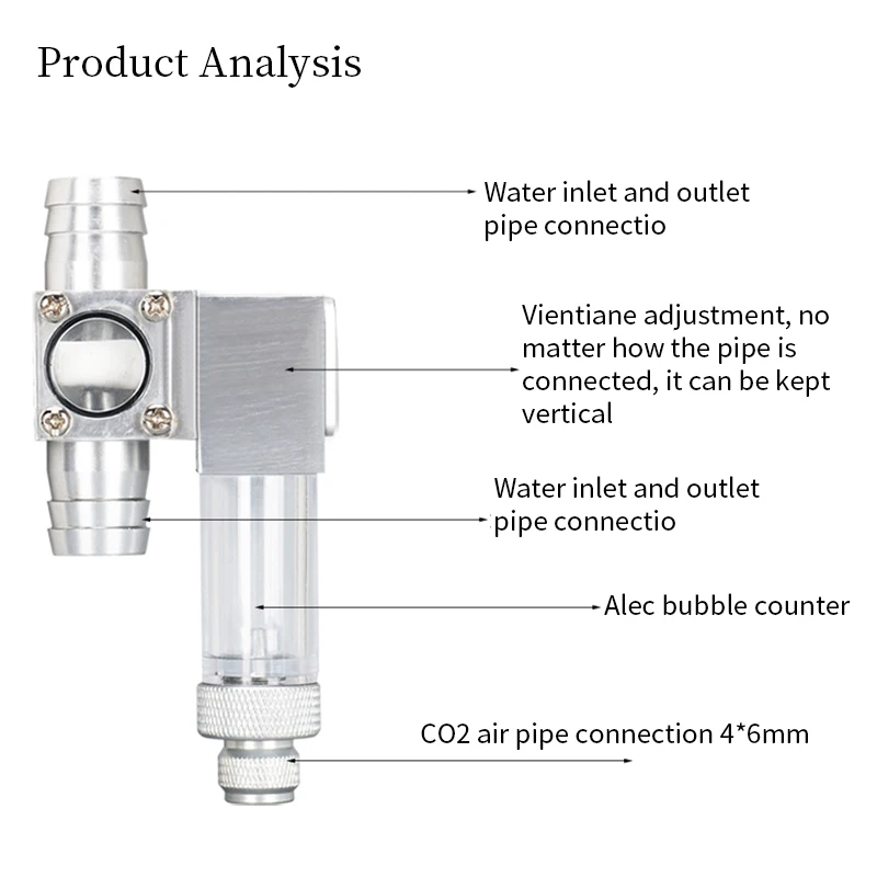 12/16mm Aquarium Fish Tank CO2 Atomizer External Diffuser CO2 Reaction Control System Pressure Reducing Valve Aluminum Atomizer