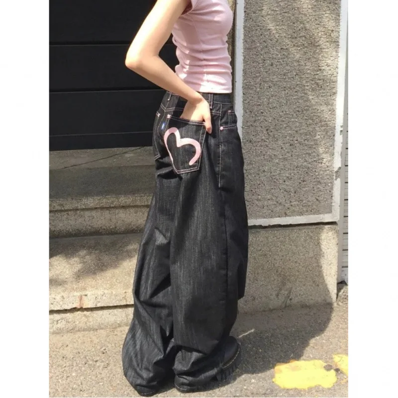 American Retro Niche Pocket Love Jeans Men and Women 2026 New Straight Casual Wide Legs Mopping Long Pants