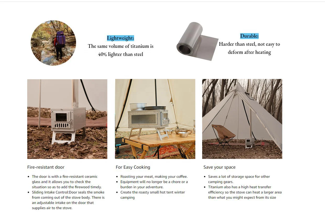Multifunctional Outdoor Wood Stove for Camping & Hiking Easy-to-Fold & Carry Tent Stove Heating