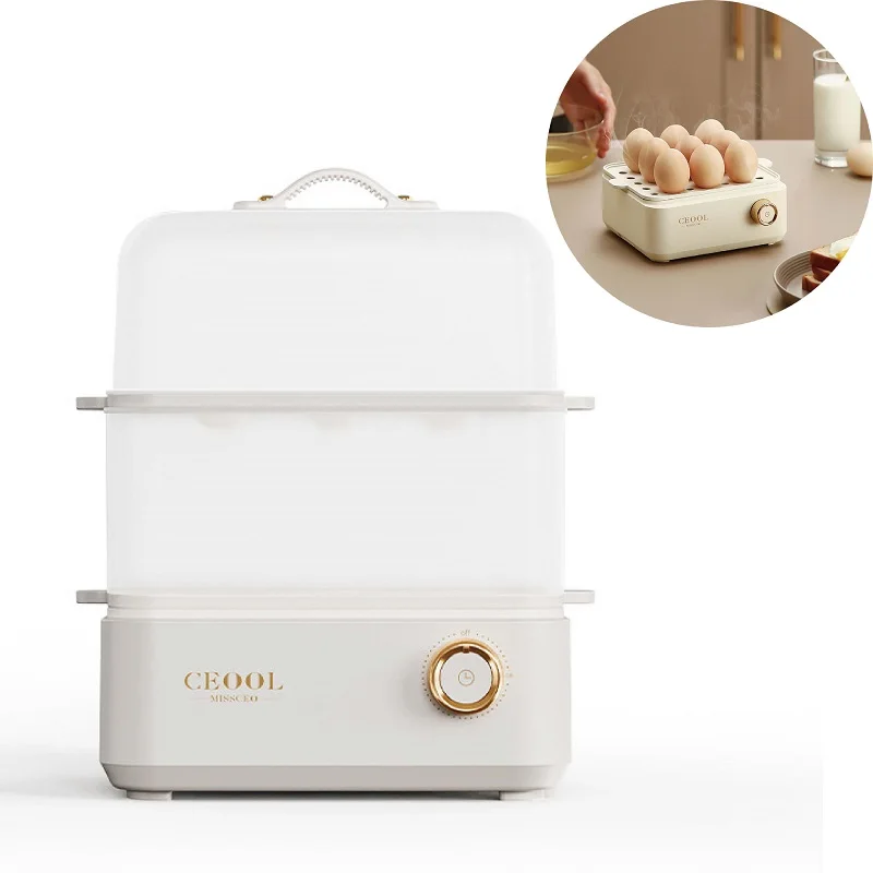 200W Home Breakfast Machine Steamed Buns Corn Electric Steamer Double-Layered Egg Cooker Food Heater Automatic Power Off 220V