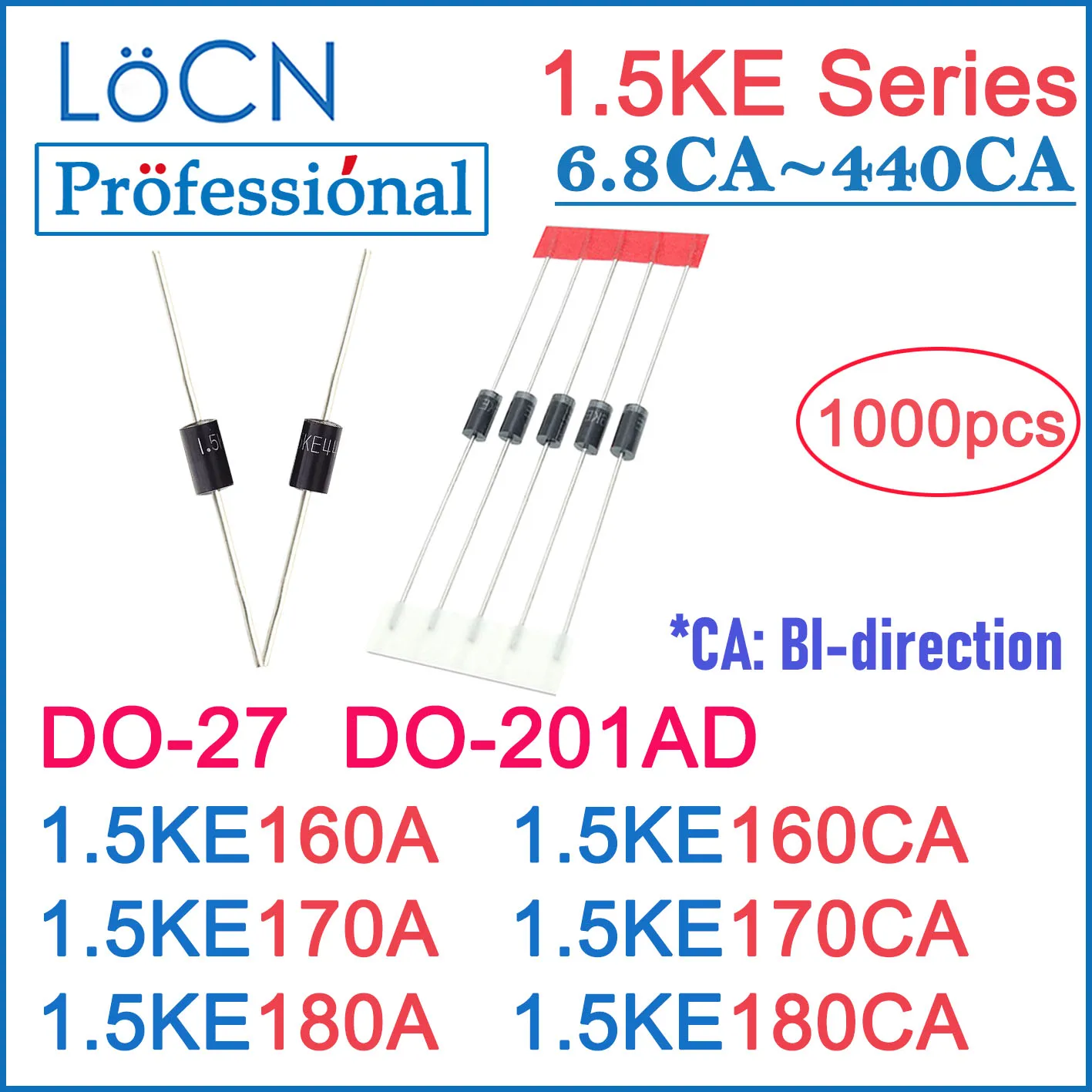 

LOCN 1000 шт. DO-201AD DO-27 1.5KE 1.5KE160A 1.5KE160CA 1.5KE170A 1.5KE170CA 1.5KE180A 1.5KE180CA DIP TVS ДИОДЫ Высокое качество