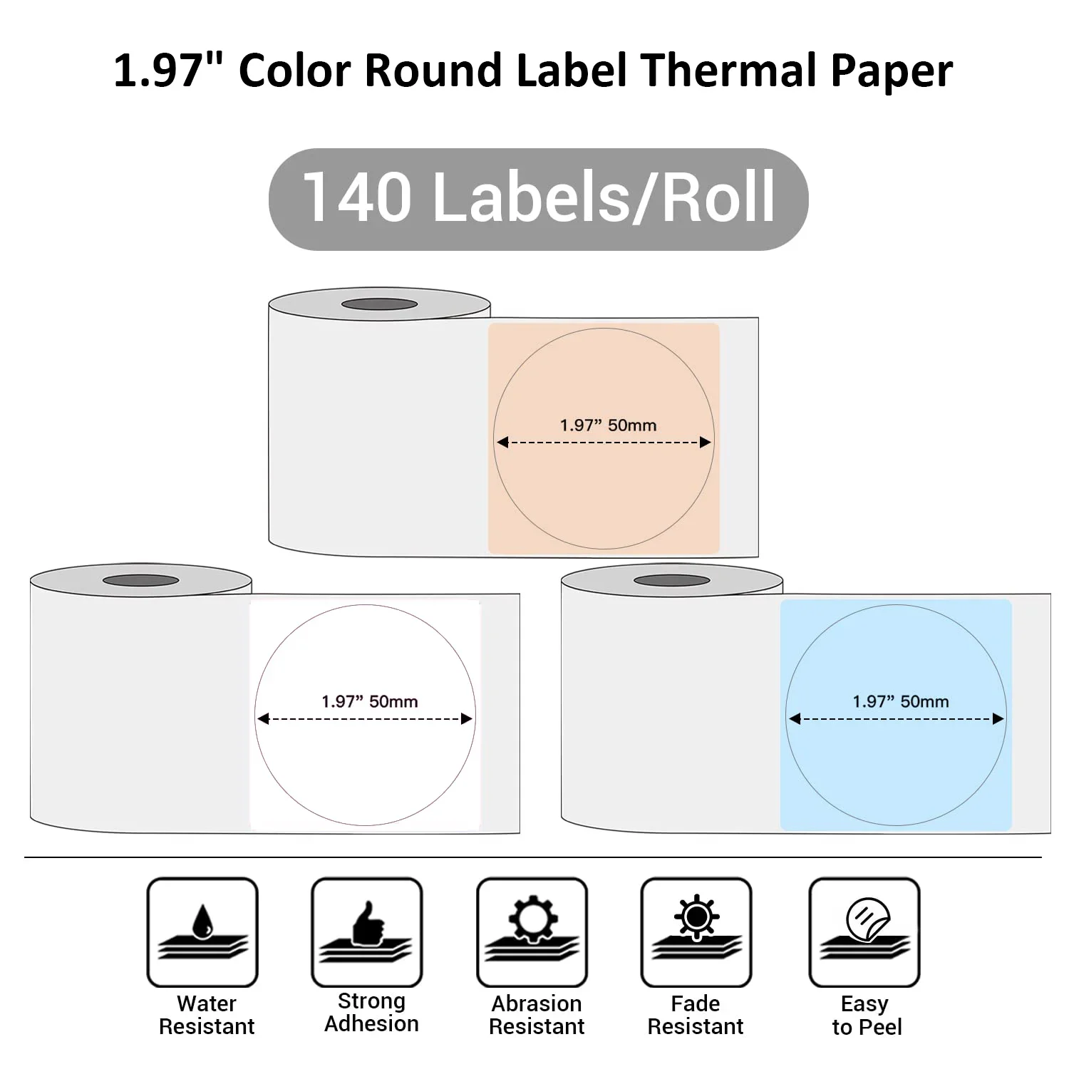 M110 Self-Adhesive Round Circle Thermal Labels for M110/M200 Printers,1.96"（50 mm）Multi-Purpose Thermal Stickers 140Labels/Roll