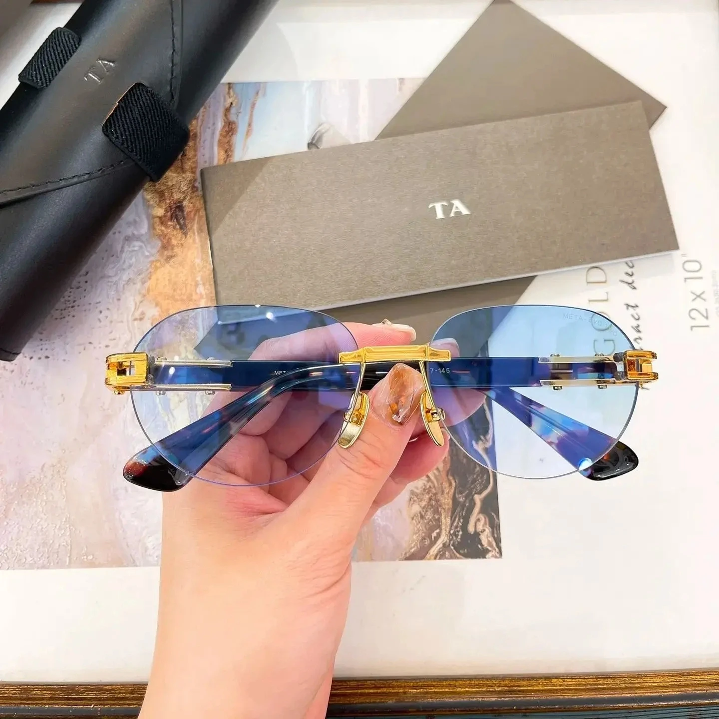 Original Factory For DIYTA DT DTS152 With Brand Box Fashion Gradient Blue Lenses Business Luxury Rimless Men Women Sunglasses