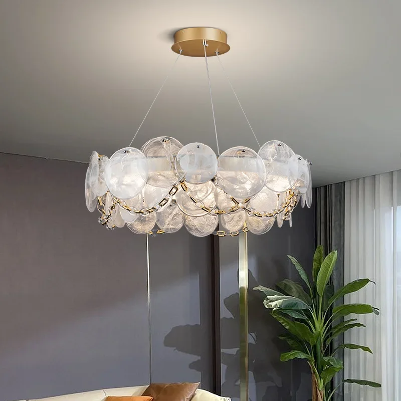 

YECTSKI Living room pendant light luxury glass circular postmodern minimalist new atmospheric dining room bedroom lighting fixtu