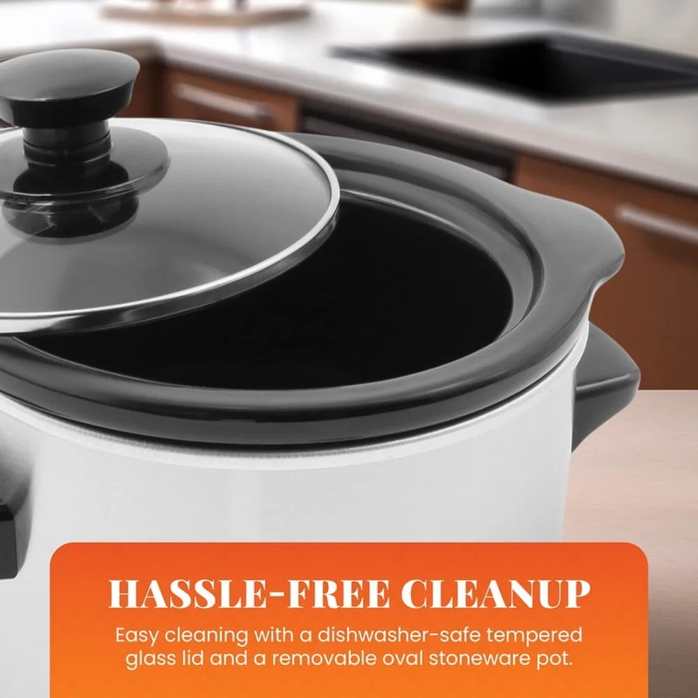 1.5Qt طباخ بطيء صغير الفولاذ المقاوم للصدأ إزالة الأواني الحجرية وعاء الزجاج المقسى غطاء منخفض عالية الحفاظ على الدفء وظيفة مقابض اللمس باردة