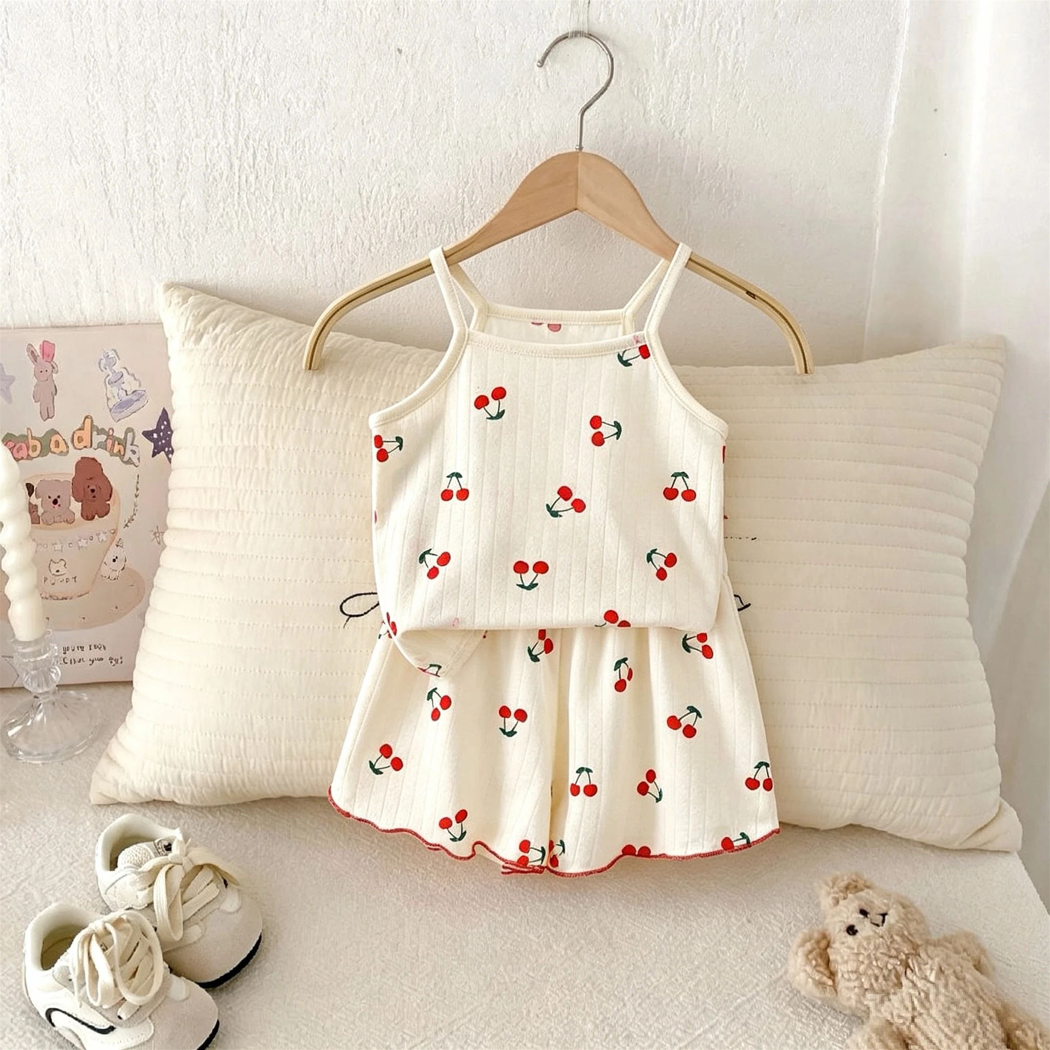 Girl Sling Shorts Home Clothes Suit Summer Thin Loose Casual Kids Pajamas Set Simple Comfort Children's Wear Two Piece Set