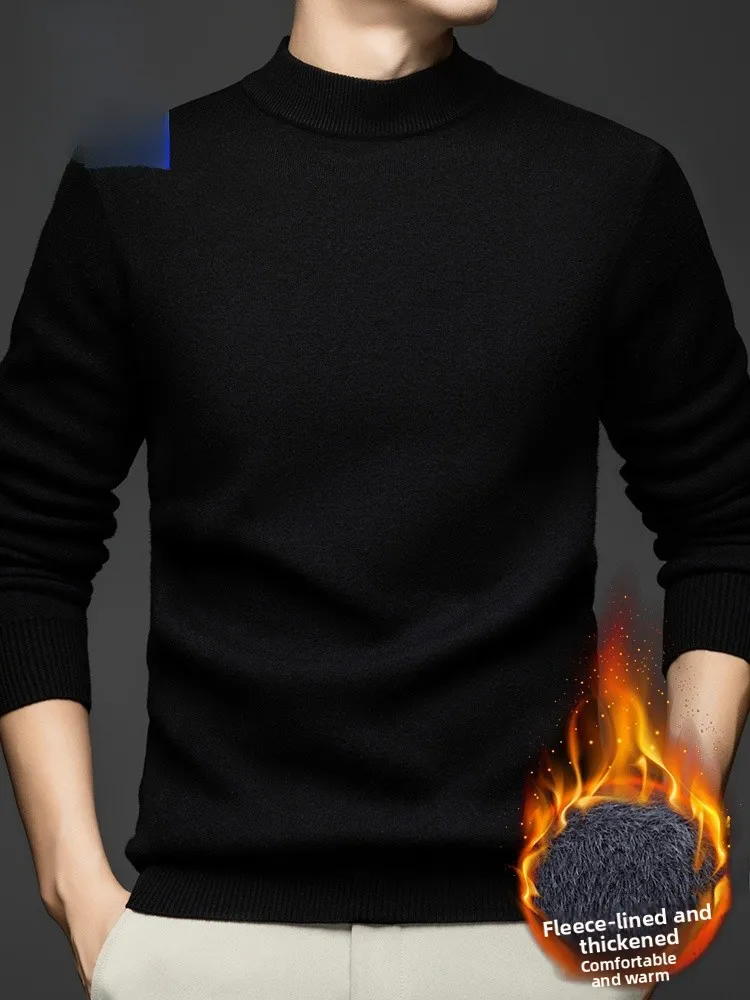 

Rn Men's Fce Lined Thiened Winter Knitted Sweater f High Collar Warm Pure Color Base irt Faion Urban Sle Lon...
