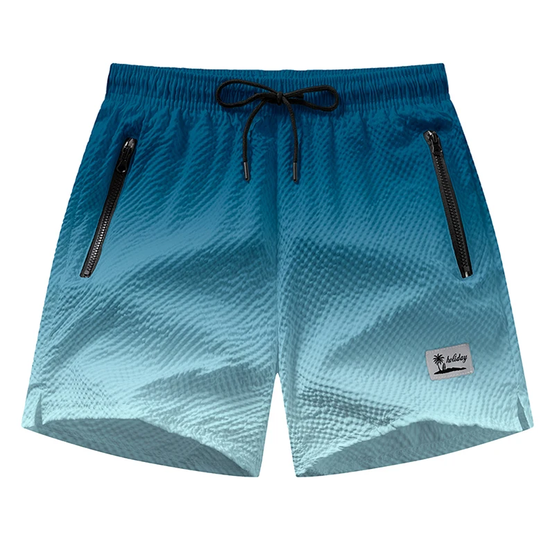 Herren Seersucker Strandshorts mit Netzeinsatz Sommer Casual Boardshorts mit Reißverschlusstaschen Schnelltrocknende Badeshorts Schwimmhose