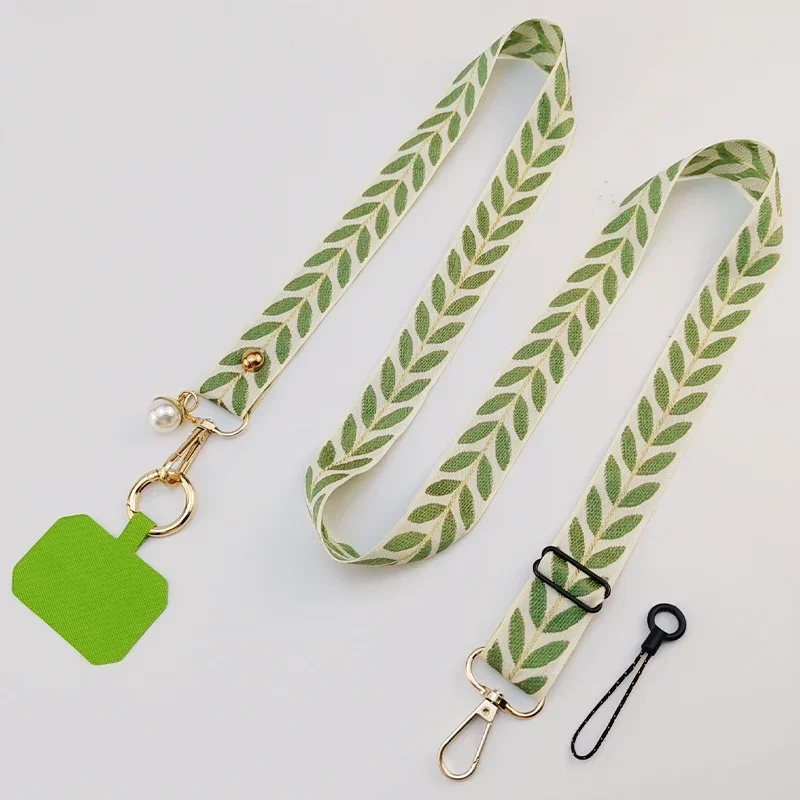 Phone Antilost Lanyard Long Crossbody Shoulder Strap Pearl Pendant Adjustable Hanging Neck Wide Cloth Strap Mobile Phone Lanyard