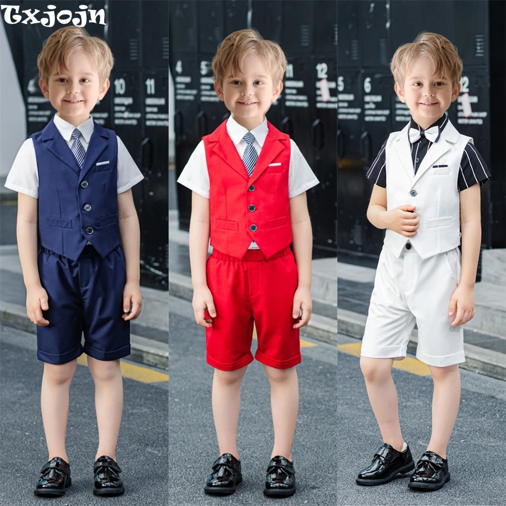 

2025 Txjojn New Colorful Kids Suit Set 3 Pieces Vest Shorts Tie For School choir performance Cute Casual Boys Suits Daily Life